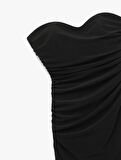 Straplez Yaka Kolsuz Drape Detaylı Uzun Abiye Elbise