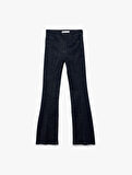 Normal Bel Dar Kalıp Cepli İspanyol Paça Jean Pantolon - Flare Jeans