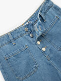 Normal Paça Düğmeli Yüksek Bel Pamuklu Geniş Paça Crop Jean Pantolon - Wide Leg Jeans