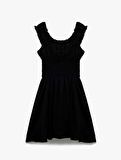Fırfır Yaka Detaylı Kolsuz Gipeli Poplin Mini Elbise