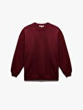 Üç İplik Şardonlu Uzun Kollu Bisiklet Yaka Oversize Sweatshirt
