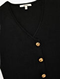 V Yaka Kolsuz Gold Düğmeli Triko Yelek