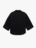 Krep Kumaş 3/4 Kollu Oversize Gömlek