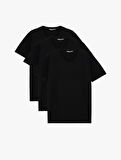 Slim Fit Kısa Kollu Pamuklu Basic V Yaka 3'lü Tişört Seti
