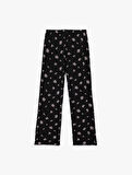 Pamuklu Düz Bol Paça Çiçekli Pijama Altı