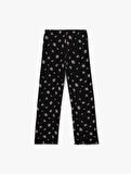 Pamuklu Düz Bol Paça Çiçekli Pijama Altı
