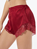 Dantel Detaylı Kısa Saten Şort Pijama Altı