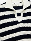 Kısa Kollu Çizgili Triko Polo Yaka Kazak