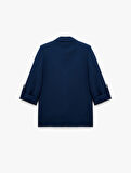 Şal Yaka Kıvırmalı 3/4 Kol Detaylı Cepli Oversize Blazer Ceket