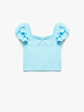 Fırfırlı Fiyonk Detaylı Bisiklet Yaka Crop Bluz
