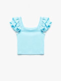 Fırfırlı Fiyonk Detaylı Bisiklet Yaka Crop Bluz