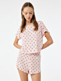 Rahat Kalıp Kısa Kollu Kiraz Baskılı Şortlu Pijama Takımı