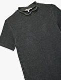 Slim Fit Kısa Kollu Dik Yaka Mini Triko Elbise
