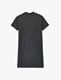 Slim Fit Kısa Kollu Dik Yaka Mini Triko Elbise