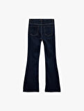 Yüksek Bel Düğmeli Dar Kesim İspanyol Paça Jean Pantolon - Flare Jeans