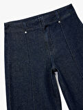 Yüksek Bel Pamuklu Metal Aksesuarlı Nervürlü Kısa Jean Pantolon - Culotte Jeans