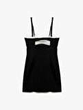 Kalp Yaka Kolsuz Fiyonklu Slim Fit Bodycon Mini Elbise