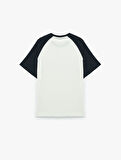 Kısa Kollu Bisiklet Yaka Renk Kontrastlı Pamuklu Oversize Baskılı Tişört
