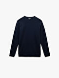 Pamuklu Uzun Kollu Dokulu Basic Bisiklet Yaka Sweatshirt