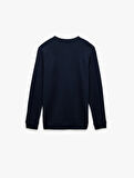 Pamuklu Uzun Kollu Dokulu Basic Bisiklet Yaka Sweatshirt