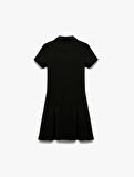 Slim Fit Polo Yaka Yarım Fermuarlı Kısa Kollu Viskon Karışımlı Mini Elbise