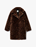 Suni Kürk Kaban Leopar Desenli Uzun Kollu Cepli