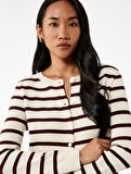 Uzun Kollu Düğmeli Bisiklet Yaka Çizgili Triko Hırka