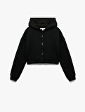 Şardonlu Uzun Kollu Fermuarlı Kapüşonlu Oversize Sweatshirt