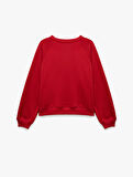 Pamuklu Bisiklet Yaka Şardonlu Sweatshirt