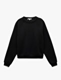 Pamuklu Bisiklet Yaka Şardonlu Sweatshirt