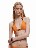 Dokulu Aksesuarlı Derin V Yaka Bikini Üstü