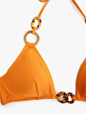 Dokulu Aksesuarlı Derin V Yaka Bikini Üstü