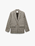 Kruvaze Cepli Uzun Kollu Ekose Oversize Blazer Ceket