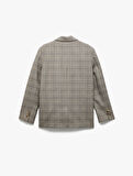 Kruvaze Cepli Uzun Kollu Ekose Oversize Blazer Ceket