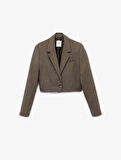 Kruvaze Uzun Kollu Düğmeli Crop Blazer Ceket