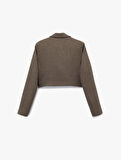 Kruvaze Uzun Kollu Düğmeli Crop Blazer Ceket