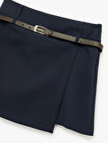 Slim Fit Kemerli Kruvaze Mini Şort Etek