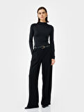 Slim Fit Hafif Dik Yaka Drape Detaylı Uzun Kollu Bodysuit