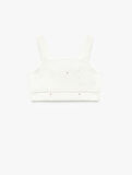 Kare Yaka Dokulu Askılı Viskon Crop Bluz