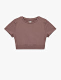 Slim Fit Kısa Kollu Bisiklet Yaka Crop Spor Tişört