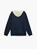 Kanguru Cepli Uzun Kollu Baskılı Şardonlu Renk Kontrastlı Kapşonlu Sweatshirt