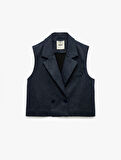 Kruvaze Yaka Kolsuz Crop Blazer Yelek