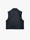 Kruvaze Yaka Kolsuz Crop Blazer Yelek