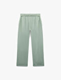 Viskon Kumaş Regular Fit Cepli Pile Detaylı Kemerli Culotte Kumaş Pantolon