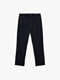 Beli Bağcıklı Düğmeli Duble Paça Esnek Slim Fit Pantolon
