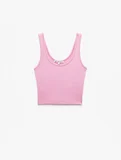 U Yaka Slim Fit Kolsuz Basic Crop Bluz