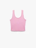 U Yaka Slim Fit Kolsuz Basic Crop Bluz