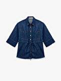 Cep Detaylı Düğmeli Klasik Yaka Denim Gömlek