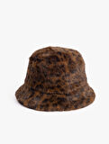 Leopar Desenli Suni Kürk Bucket Şapka