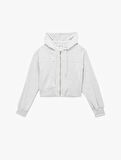Rahat Kalıp Cep Detaylı Kapüşonlu Fermuarlı Crop Sweatshirt
